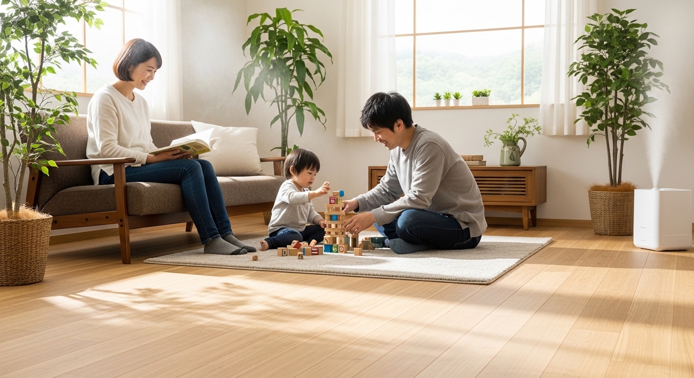 【自然素材リノベ・フローリング調湿性能】冬の乾燥対策に無垢床が効く仕組みと活かし方 | 中古住宅×リノベーション